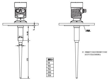 防腐棒式雷達(dá)物位計(jì)外型尺寸圖